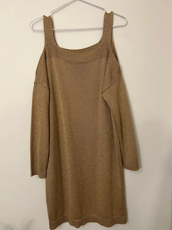 Massimo Dutti Gold Bronze Cold Shoulder Jumper - Picture 1 of 6
